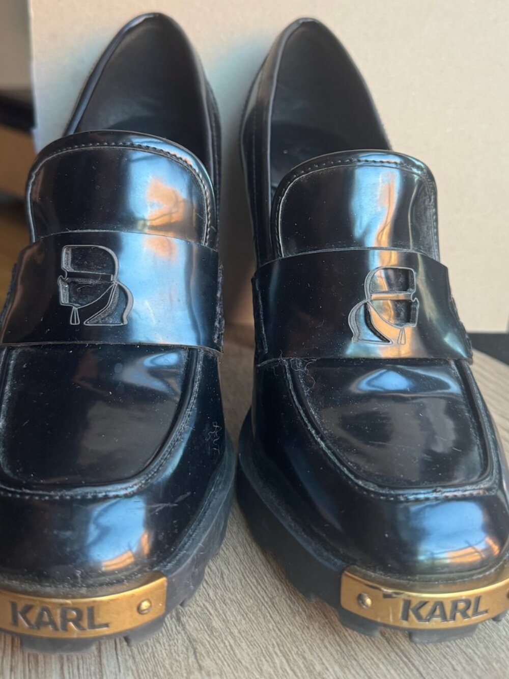 Karl Lagerfeld Virna High Heel Logo Cutout LugSole Loafer NWT Women’s-Size 8 1/2 - Picture 3 of 4